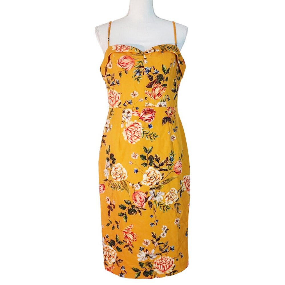 Black Halo Mustard Floral Midi Dress - Picture 2 of 11